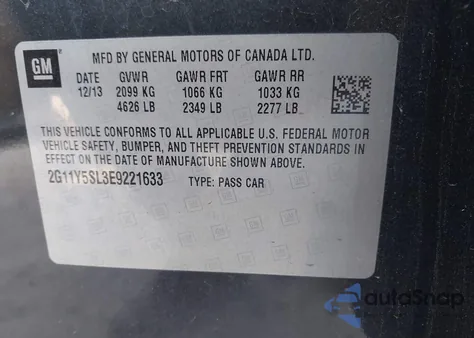 2014 Chevrolet Impala 1Ls из США, поврежденный, VIN 2G11Y5SL3E9221633